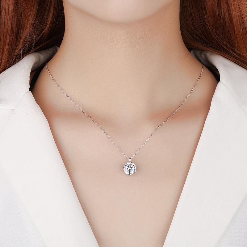 6.5mm Rond Geslepen Drie-klauw Solitaire Moissanite Hanger Ketting S925 Sterling Zilver Voor Vrouwen