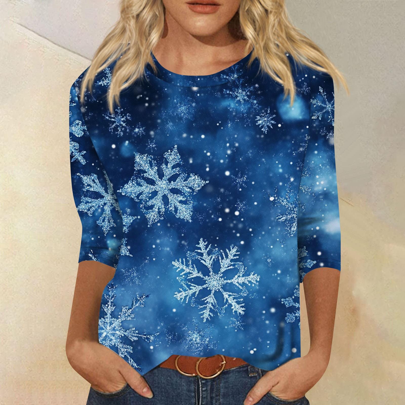 

Женская мода повседневная рубашка с круглым вырезом и рождественским принтом, семь рукавов XXXXXL