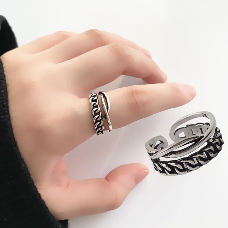 Thai Silver Creative Retro Double Chain 925 Sterling Silver Jewelry Woven Personality Exquisite Opening Rings TYB566