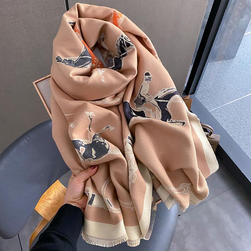 Thickened Warm Imitation Cashmere Scarf Women'S Autumn And Winter Chinese Style Floral Temperament Versatile Shawl To Keep Out The Cold Neck Scarf
