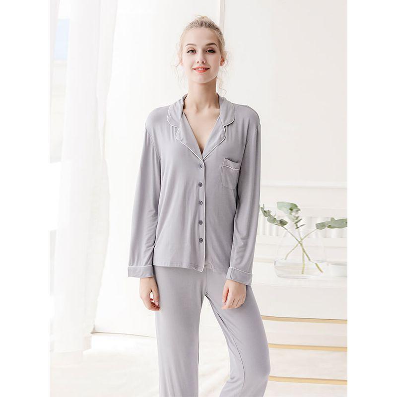 

Seven-Yarn Men s and Women s Couple Modal Cotton Long Sleeves Pajamas Two-piece Set Pants Thin Loose Homewear Suit Pink M