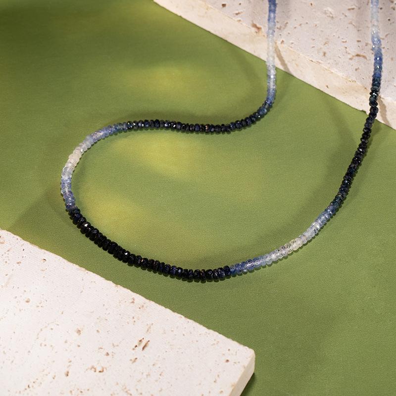 Natural Sapphire Beaded Necklace Women'S S925 Sterling Silver Accessories Xiaohongshu Wechat Channels Color Treasure Jewelry