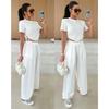 Lato Nowa Moda Casual Jednolity Kolor Garnitur T-shirt Szerokie Nogawki Spodnie Zestaw Dwuczęściowy Dla Kobiet