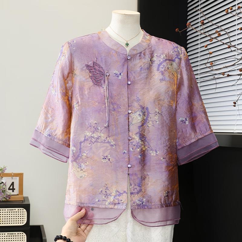 Datang Madam New Chinese Style Embroidered Summer Blouse XL фиолетовый