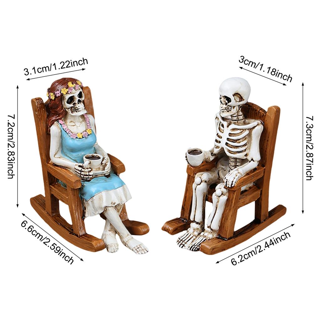 1 Pair Resin Skull Rocking Chair Halloween Decor Outdoor Ornament for Coffee Shop Home Decoration Perfect for Party Garden