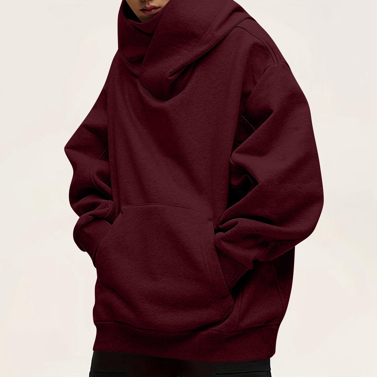 

Мужская модная однотонная толстовка с капюшоном и длинными рукавами, с карманами, повседневный взрослый свитшот XL винный