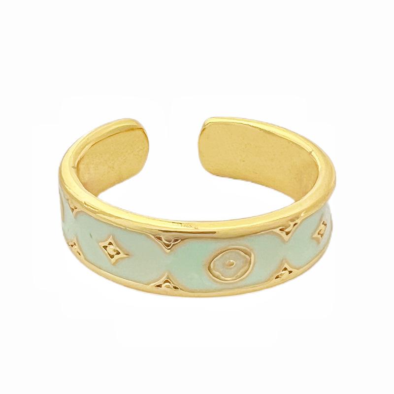Light Luxury Mint Green Retro Open Women'S Ring Niche High-End Sense Stacking Ring Pair Ring