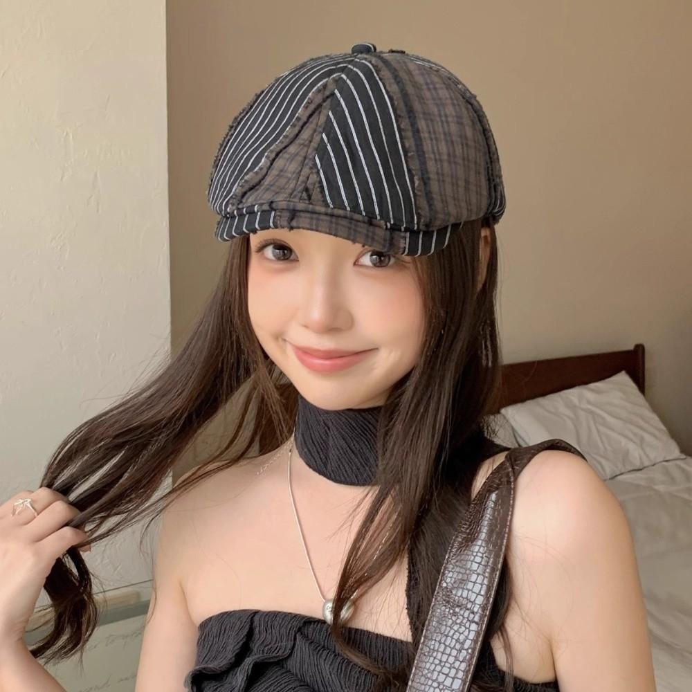 Y2k Plaid Berets Korean Style Painter Hat Fashion Newsboy Caps Ladies