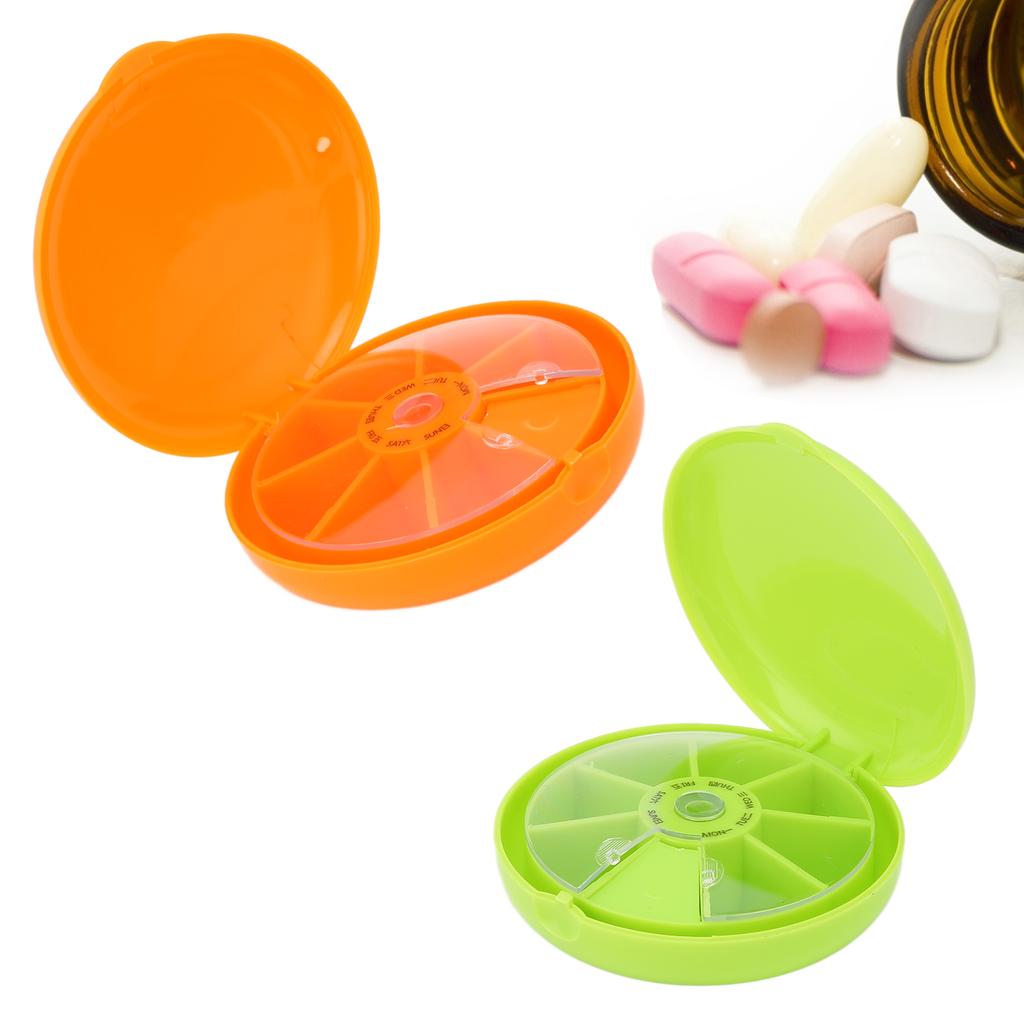 Seven Grids Rotating Pills Box Round 7 Compartments Pills Organizer for Home Travel