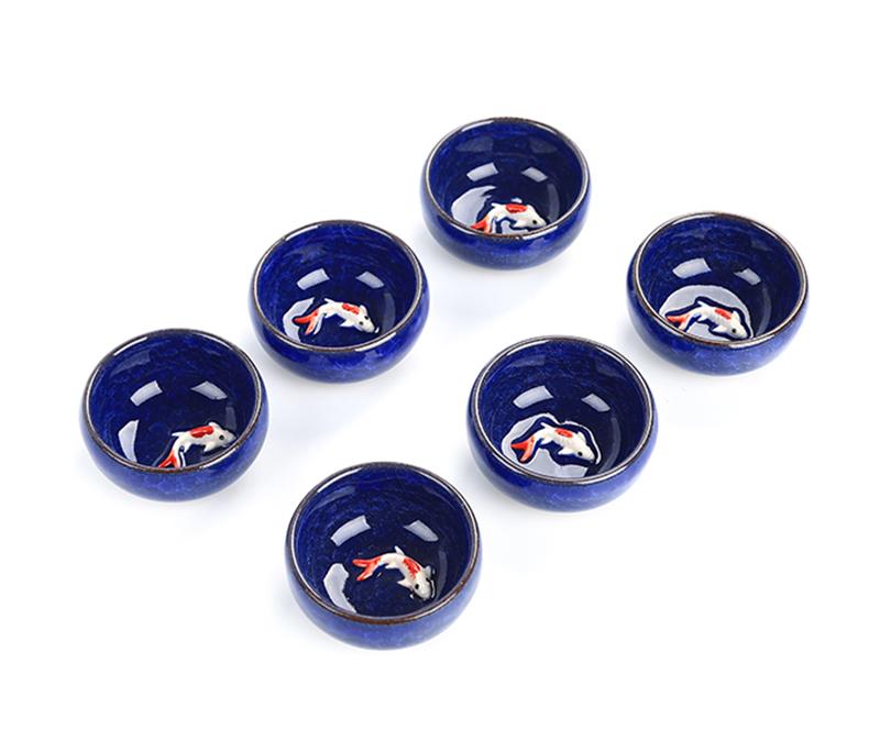 

6pcs Ceramic 3D Golden Fish China tea cup set,Crackle Glaze Travel Tea Bowl Chinese Porcelain Teacup Sets Kung Fu Tea Set