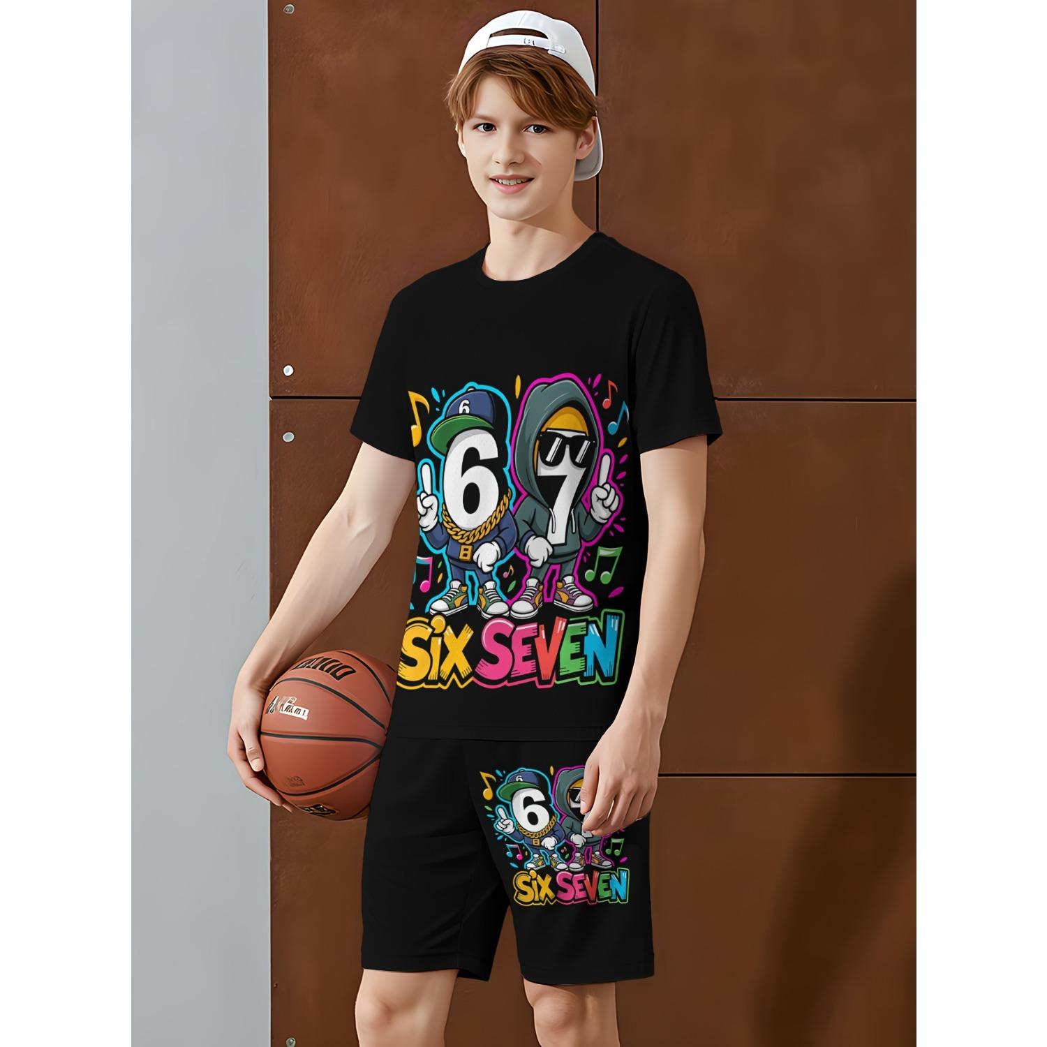 

Teenage boy/girl short sleeved shorts set, fashionable T-shirt sports shorts set 5-6 Years