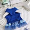 Layered Pet Clothing Sleeveless Ribbed Dress, Ultramarine Blue Cute Dog Striped Skirt Lightweight Dress Girl Doggie Clothes for Small Medium