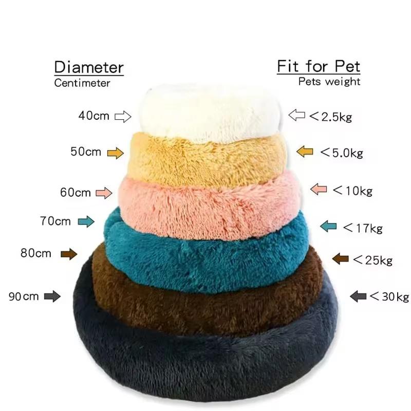 40cm Round Pet Bed for Large Dog Bed Super Soft Cat Bed Long Plush Dog House for Medium Dog House Winter Warm Sleeping