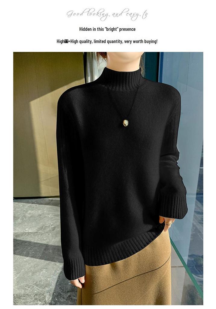 2024 Spring/Autumn Wool Ribbed Knit Sweater with Half-High Neck