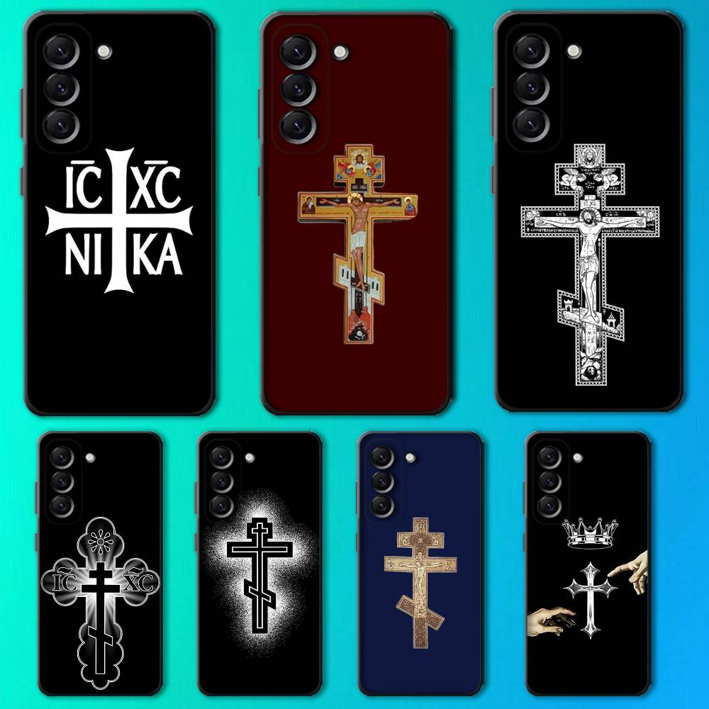 Orthodox Cross Icon Phone Case For Samsung Galaxy A13,A21s,A22,A31,A32,A52,A53,A71,A80,Soft Black Shell