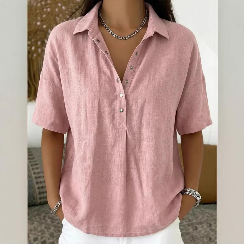 2026 Summer New Women's Loose and Comfortable Turn-down Collar Short-sleeve Solid Color Shirt