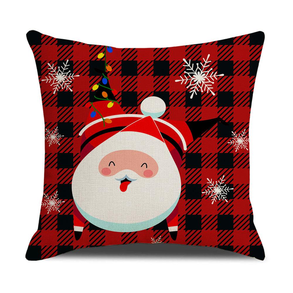Christmas Pillow Cover Cartoon Plaid Print Cushion Cover Office Sofa Pillow Cover Home