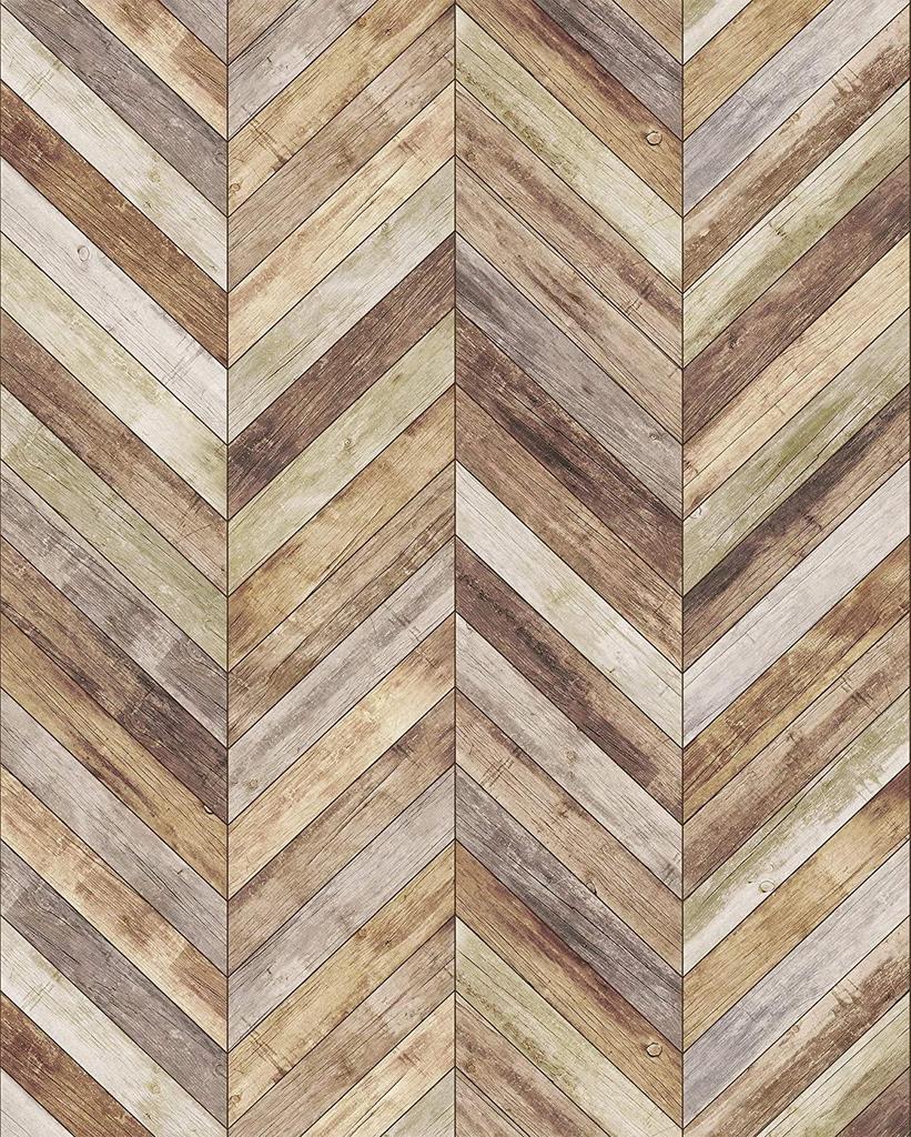 HaoHome 3m Handpainting Peel and Stick Wallpaper Herringbone Wood Panel Self-Adhesive Prepasted Wallpaper Wall Mural