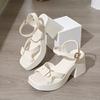 Summer New Thick-soled Thick-heeled Buckle Belt Buckle One-word Buckle Belt Women's Shoes Sandals Women's European and American Large-size Women's