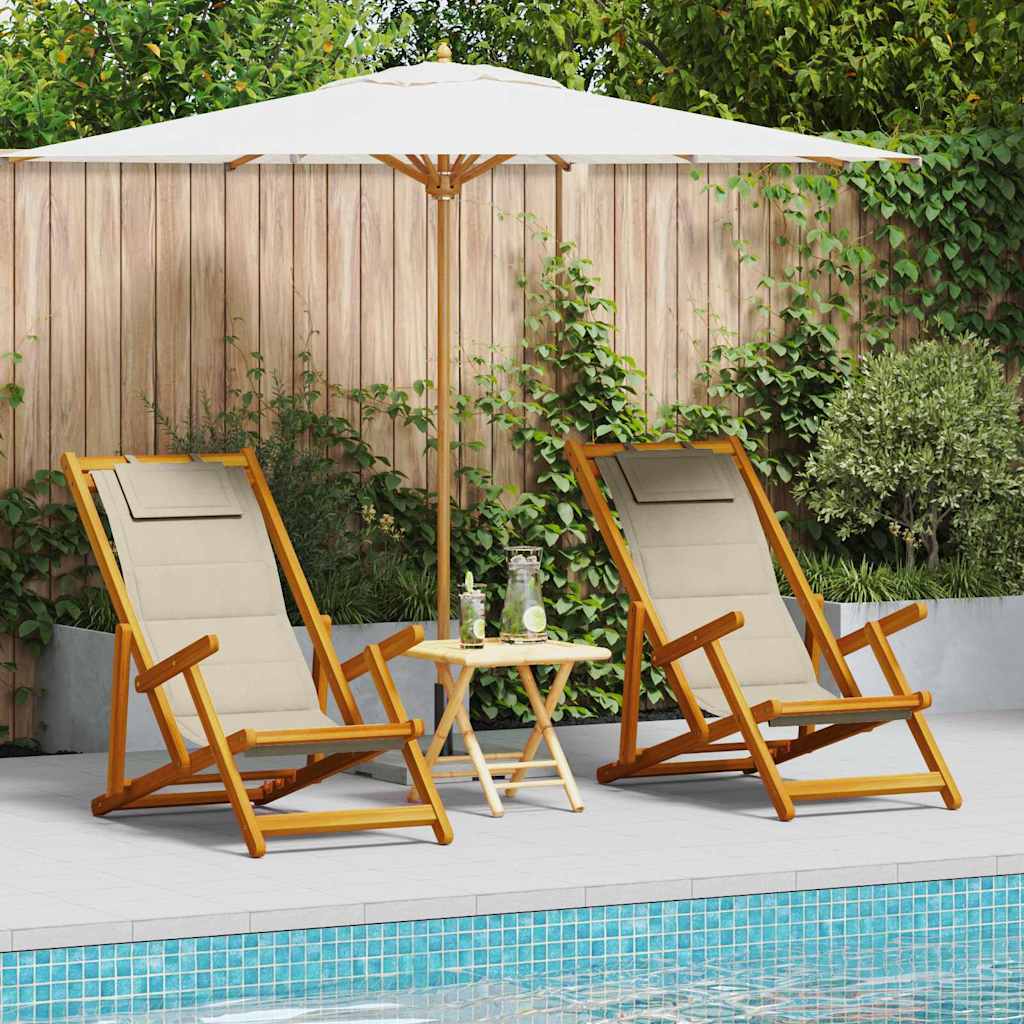 vidaXL Folding Beach Chair with Cushions 2 pcs Brown Solid Acacia Wood