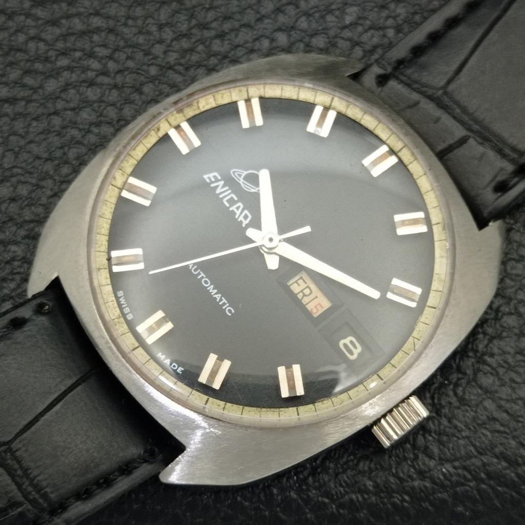 VINTAGE ENICAR AUTOMATIC 1147 SWISS MENS BLACK COLOR DIAL WATCH A700145-5