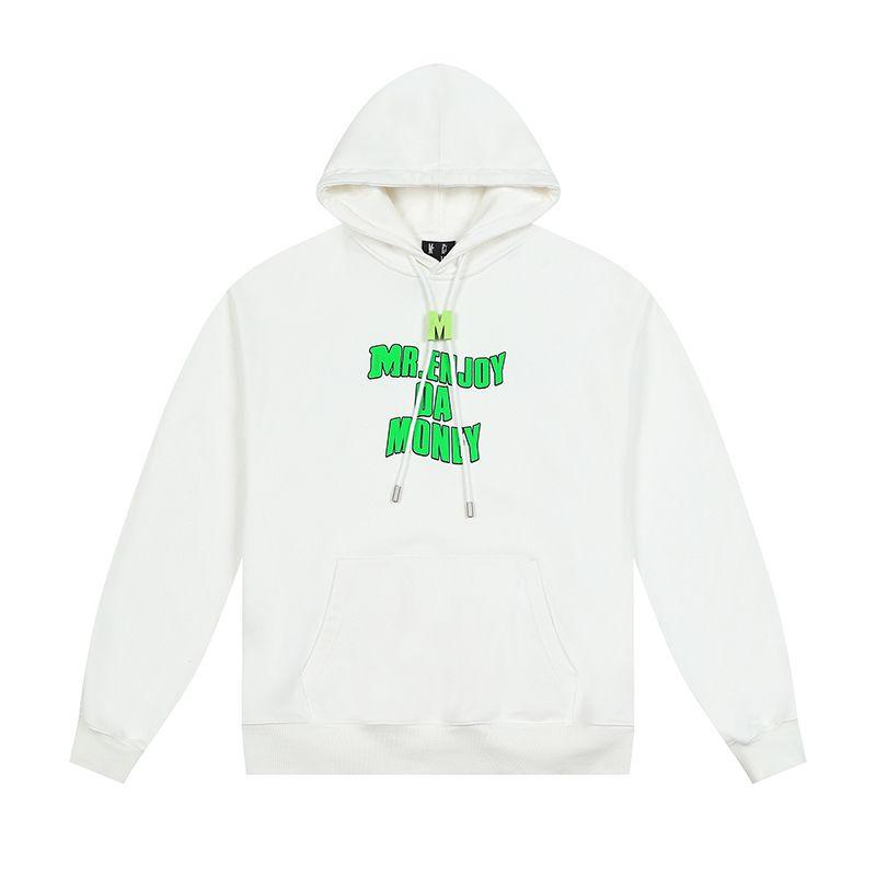 

Medm Flocking Spring and Autumn Retro Casual Hooded Sweatshirt White 2XL