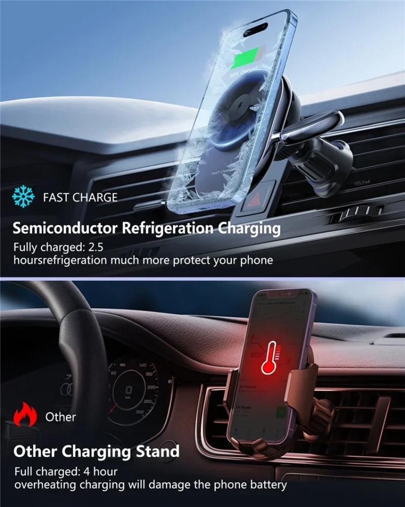 2 in 1 Car Wireless Charger Phone Watch Cooler Chargers 360° Rotation Air Vent Mount for iPhone 17-12 Watch 10 9 Fast Charging
