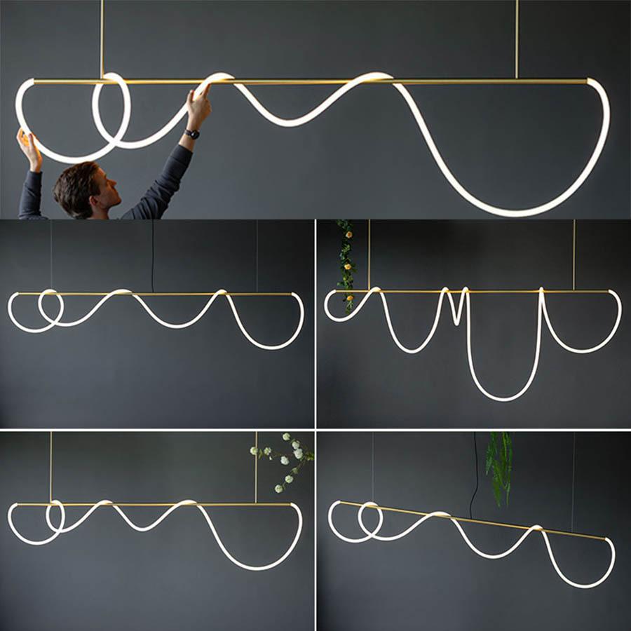 Candelabru de tavan LED modern de lux DIY, cu tub lung, flexibil, cu linie lungă, pentru insulă de bucătărie, agățat, lampă suspendată pentru restaurant și bar