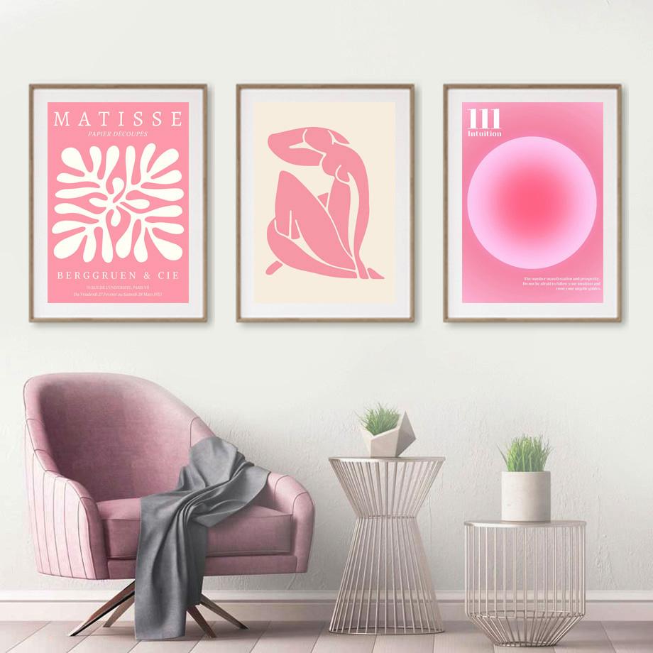 Matisse Woman Leaf Flower Drink Angel Number Pink Posters Canvas Painting Gallery Wall Art Prints Pictures for Living Room Decor