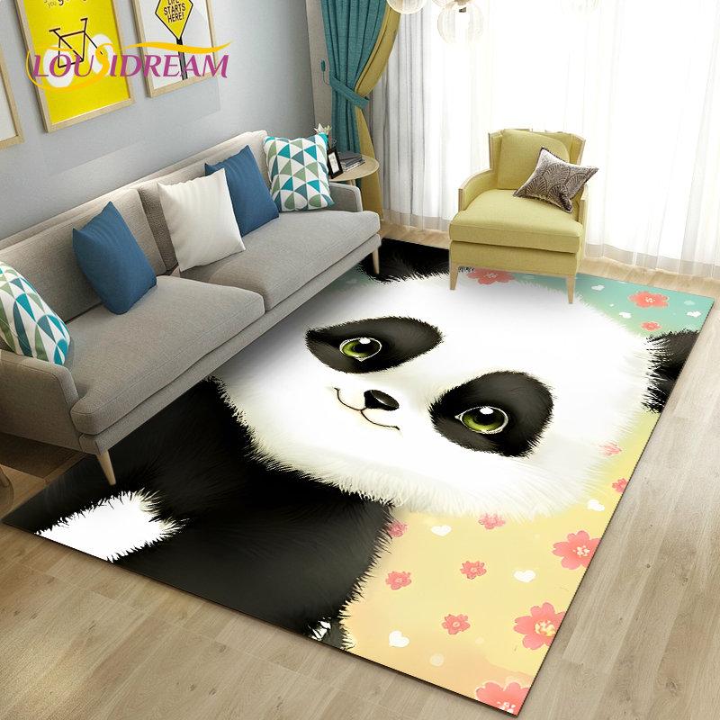 Alfombra de área 3D de dibujos animados de panda lindo, alfombra para sala de estar, dormitorio, sofá, felpudo, decoración de cocina, alfombra de suelo antideslizante para niños