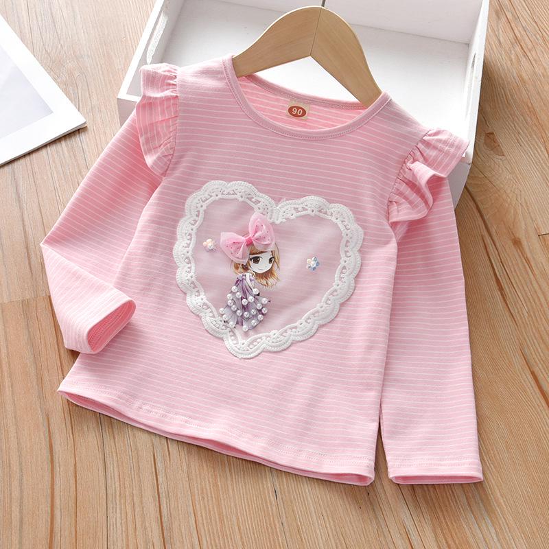 

Эластичная хлопковая футболка с длинным рукавом для девочек - Стильная, в корейском стиле, Универсальная одежда для весны/осени 110 cm розовый