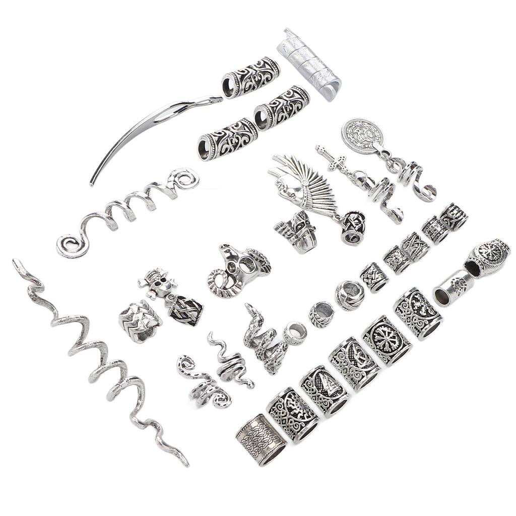 34pcs Alloy Beard Jewelry Dreadlocks Different Shapes DIY Hair Braiding Beads Accessories for Bracelet Necklace