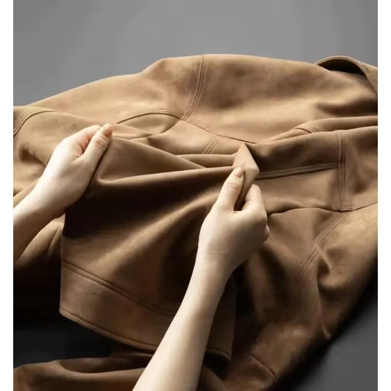 Autumn Winter Men's Casual Fashion Suede Warm Bomber Jacket Parkas Man Outdoor Fashion Turn Collar Jacket Coats Outwear