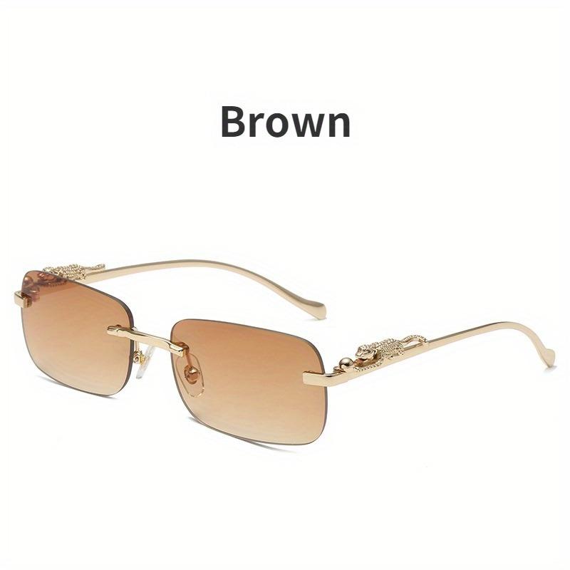 Frameless Rectangular Glasses for Men Women Gold Metal Border Leopard Head Buckle Luxury Fashion Eyewear