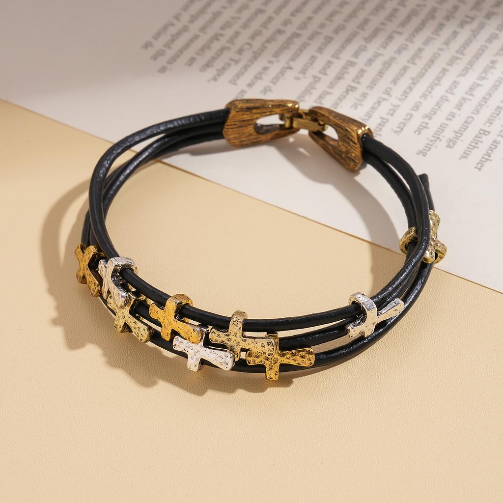 Leather Diamond Cross Multi-layer Magnetic Bracelet Autumn and Winter Personality Hip-hop Niche Jewelry