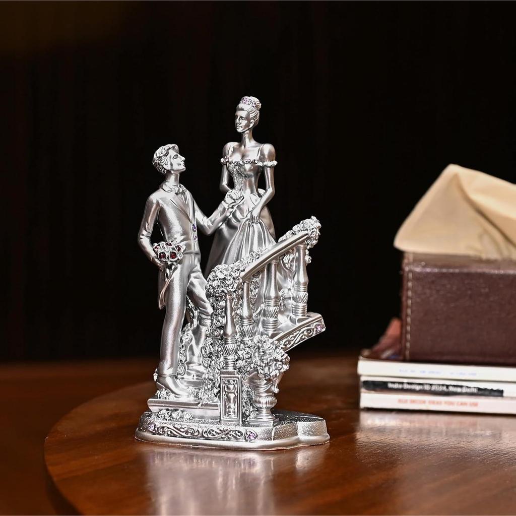 Romantický pár stříbrný povrch socha lásky | Design schodiště pro zásnuby, svatbu Ideální dárek na Valentýna a k narozeninám