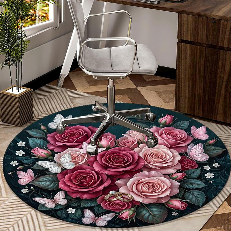 Roses And Berries Design round carpet Chair cushion Round Entryway Rug, Soft Round Rugs for Living Room, Bedroom, Circle Carpet decor gifts