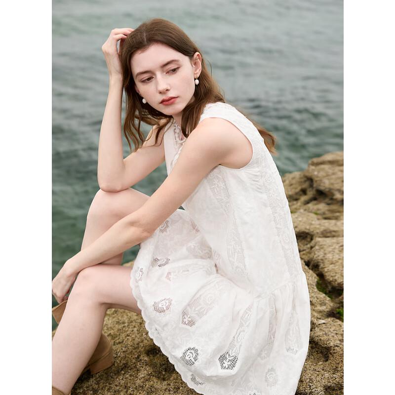 

Three Colors 2025 Summer Lace White V-Neck A-Line Mini Dress XL (170/92A)