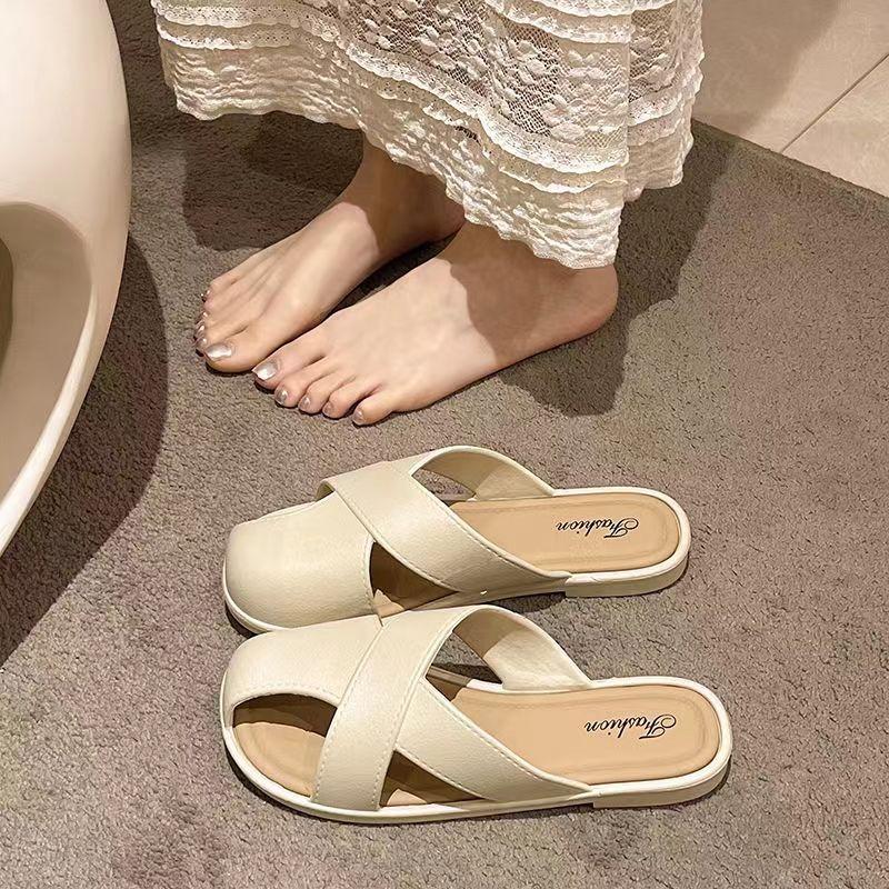 

Полые полутапочки женские летние плоские мягкие туфли с круглым носком женские туфли вьетнамки 38-39