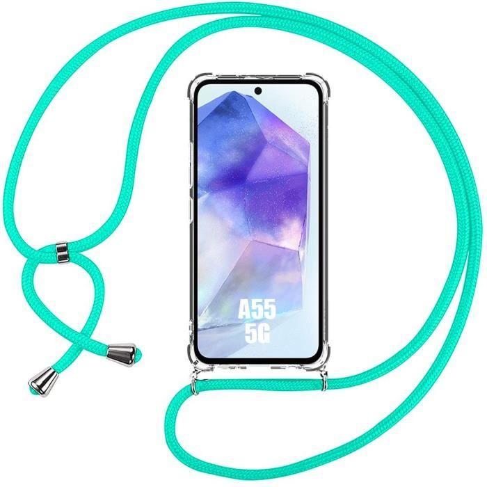 Coque de protection - BOOLING - pour Samsung Galaxy A55 5G - Antichoc en Silicone - Lanière Turquoise - Souple