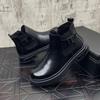 Men's 2025 British Chelsea Ankle Boots, Black Chimney, Height Increasing, Thick Sole, Genuine Leather for Autumn/Winter.