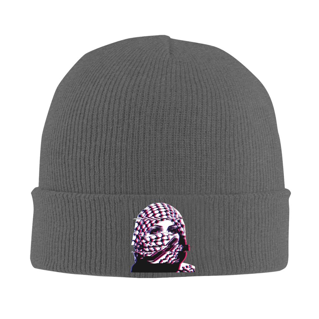 Woman In Palestinian Keffiyeh Glitch Art Bonnet Hats Beanie Hats Winter Knitted Hat Y2K Cool Men Women Unisex Gym Elastic Cap