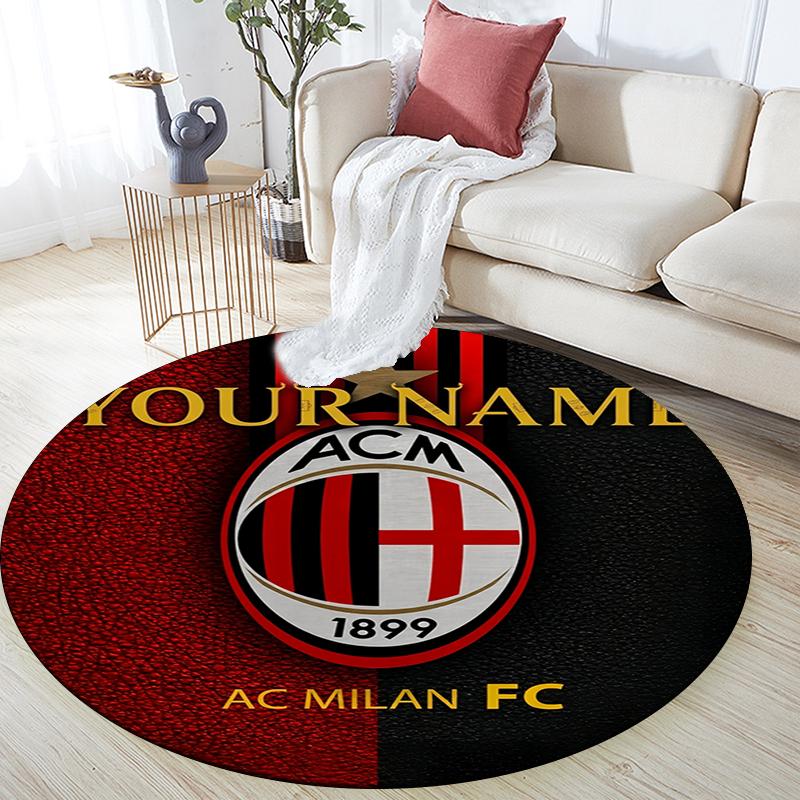 Custom Name,AC Milan pattern round rug,Carpet Rug for Living Room Bedroom Playroom ,Non-slip Floor Mat,Holiday Gifts and Birthday Gifts.