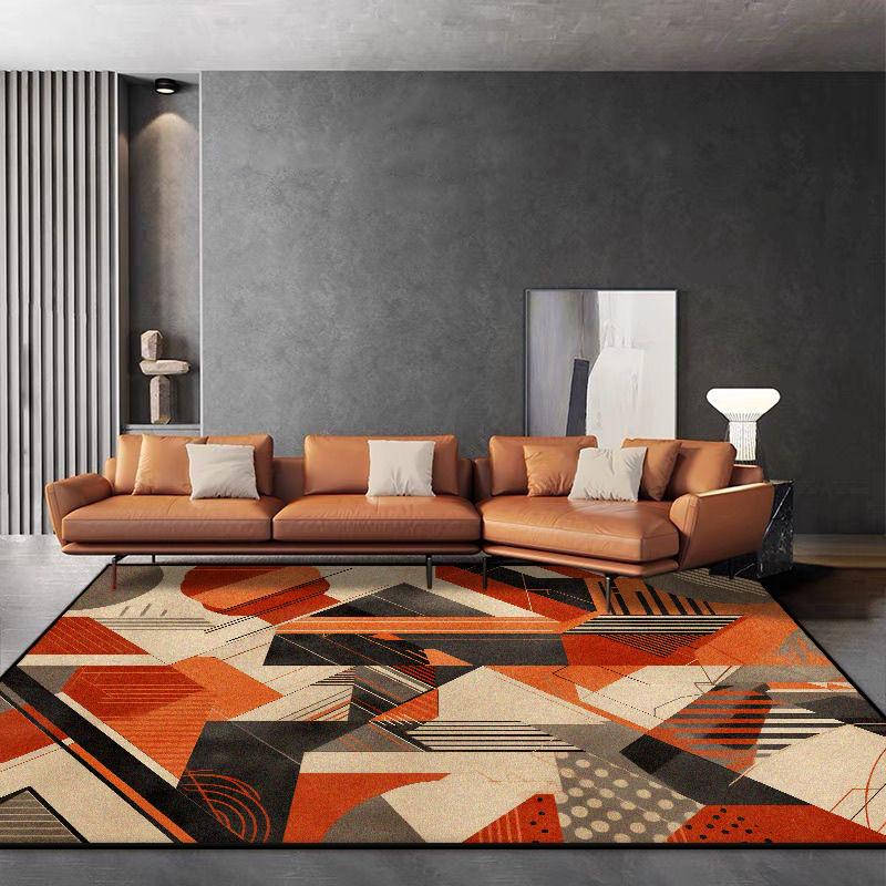 Nordic Orange Carpet for Living Room Light Luxury Geometry Decor Soft Easy Cleaning Rugs for Bedroom Home Large Area Floor Mat
