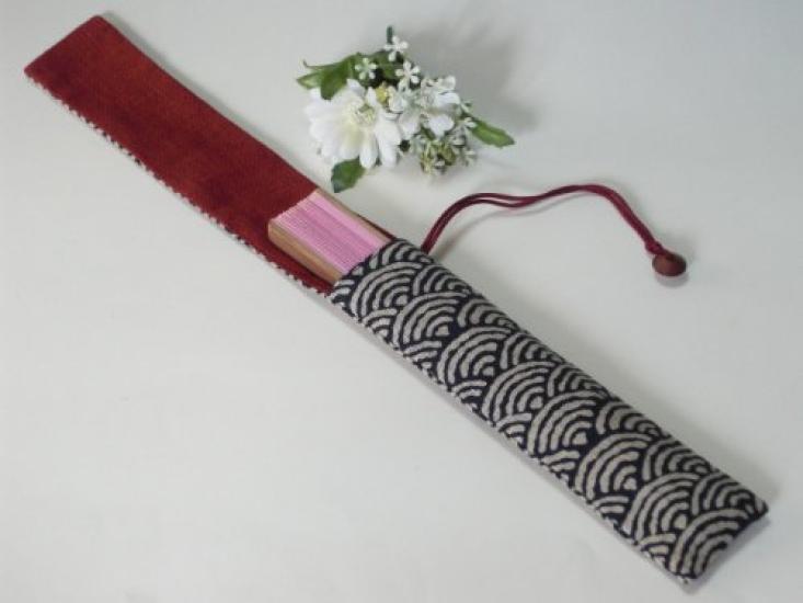 Handmade Workshop FUJITA Folding Fan Case with Seigaiha Pattern in Also great as a chopstick Folding Fan Folding Fan Chopstick Japanese Japanese Style