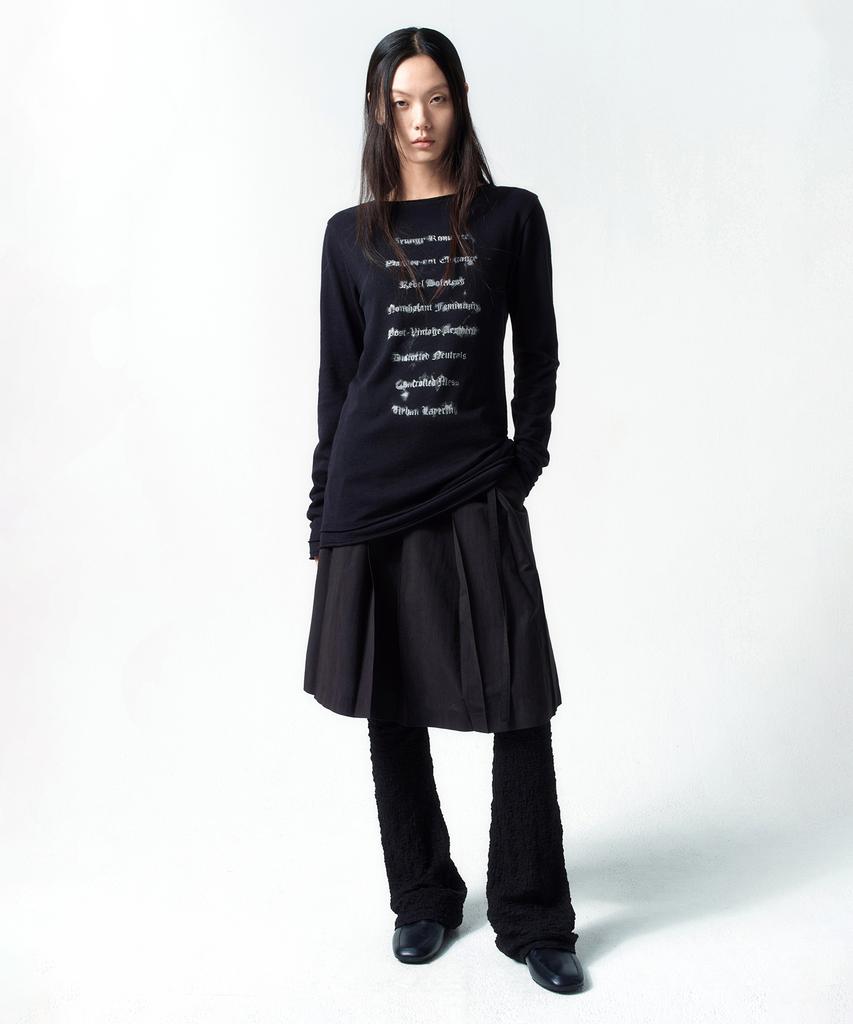 INSILENCE WOMEN Lettering Cotton Linen Long Sleeve Black
