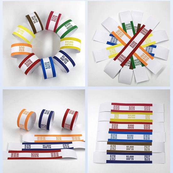 450Pcs Money Band Bundle 9 Color Self-Sealing Cash Straps Denomination Sorting Ideal for Banks Retail Hospitality