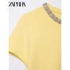 Zaprha 2025 Summer New Fashionable Lightweight Jewelry Decoration Short sleeve round Neck Knit Women 5755039