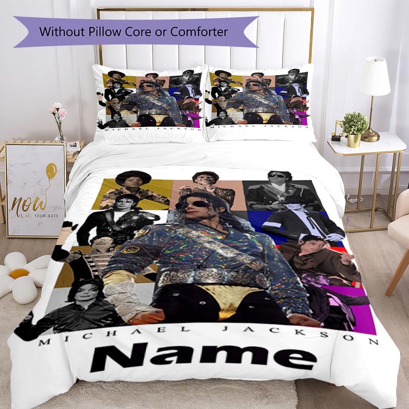 3pcs Custom Name Michael Jackson Bedding Set Duvet Cover Closure Includes 1 Duvet Cover & 2 Pillowcases, Soft and Comfortable for All Seasons.