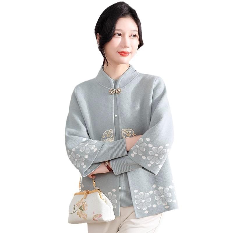 Mom Spring Short Coat Knitted Sweater Medium and Old Fashion Sweater Two-piece Set Middle-aged Top